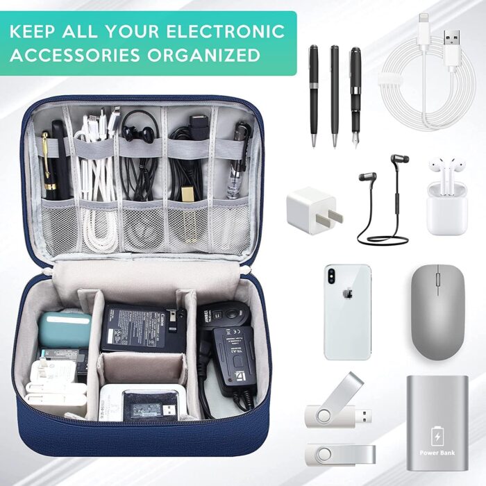 Electronics Organizer Bag, Waterproof Portable Travel Case for Cables Chargers Accessories, Multi-Purpose Digital Storage Pouch, Large Capacity, Navy, 1PCS - Image 3