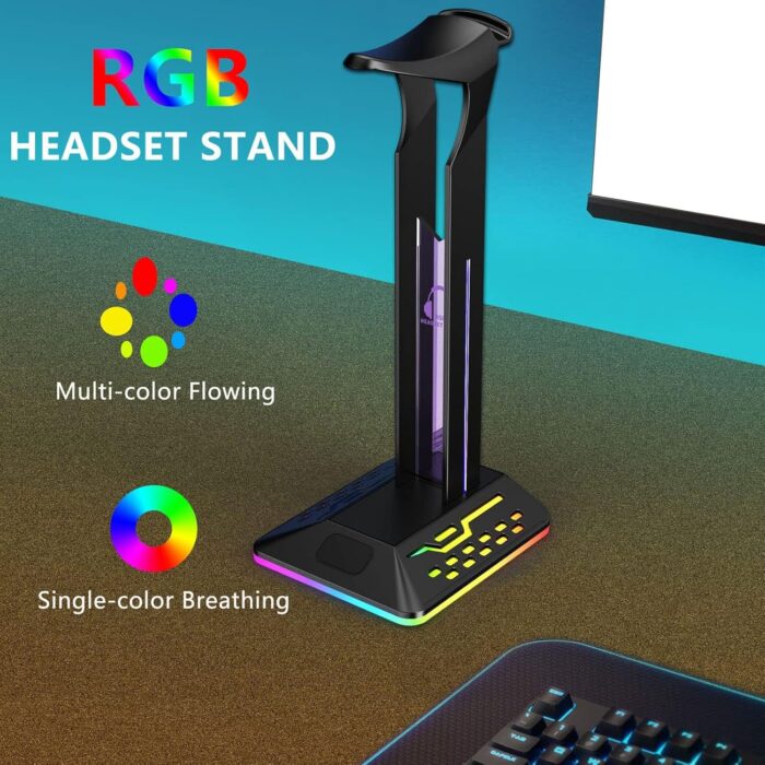 BIGTHREE RGB Headphone Stand, Gaming Headset Holder with 2 USB Charger, Cool Gaming Accessories Headset Stand, LED Headset Holder for PC Gamer Headphone Accessories - Image 5