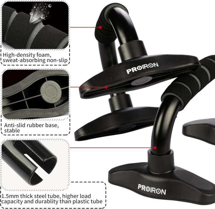 PROIRON Push Up Bar Stands, Push Up Handles with Non slip Foam Grip for Chest Press, Home Gym Fitness Exercise, Strength Training (1 pair Black) - Image 2