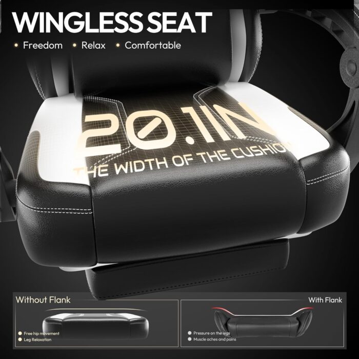 Dowinx Gaming Chair with Pocket Spring Cushion for Adults, Ergonomic Computer Chair with Footrest and Massage Lumbar Support, High Back Leather Game Chair for Office, Gaming, 300LBS, White - Image 5