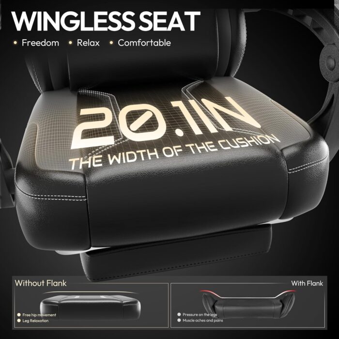 Dowinx Gaming Chair with Pocket Spring Cushion, Ergonomic Game Chair with Footrest and Massage Lumbar Support for Adults, High Back Leather Computer Chair for Office Gaming 300LBS, Grey - Image 5
