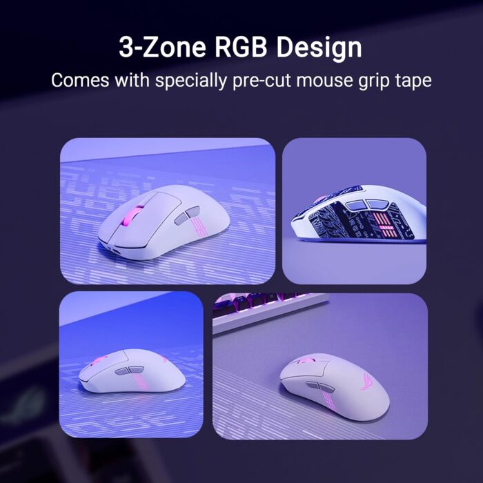 ASUS ROG Keris II Origin Ergonomic Wireless Gaming Mouse: 65-gram Design, Push-Fit Switch Socket II, Micro Switch II, SpeedNova Wireless, 2.4GHz wireless RF, Bluetooth, and wired USB - White - Image 3