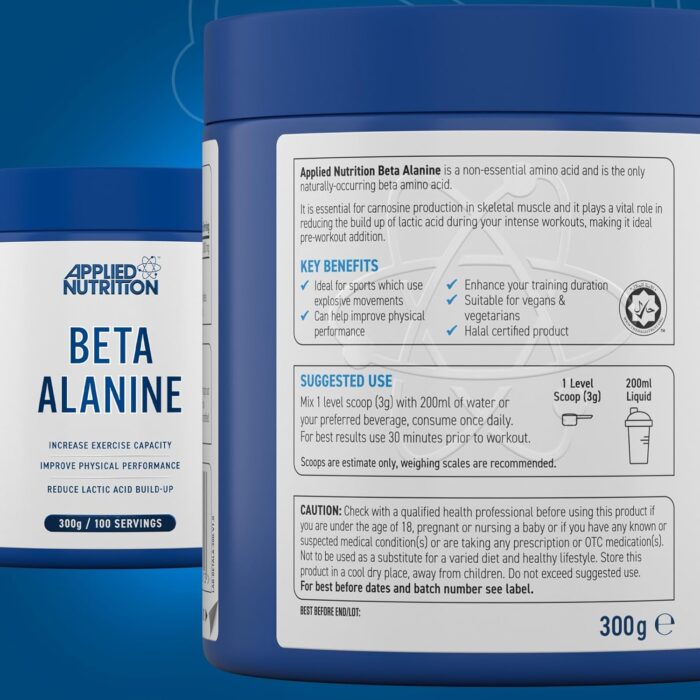 Applied Nutrition Beta-Alanine Amino Acid Pre Workout Powder 3000mg per Serving Enhances Training Duration & Physical Performance Gluten Free, Suitable for Vegans (300g - 100 Servings) (Unflavoured) - Image 8