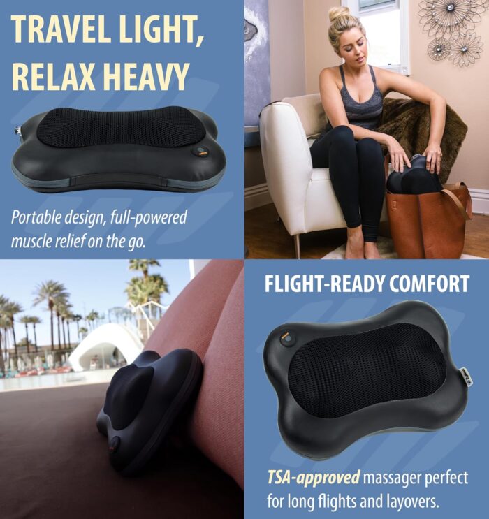 Zyllion Shiatsu Back and Neck Massager - 3D Kneading Deep Tissue Massage Pillow with Heat for Muscle Pain Relief, Chairs and Cars - Black (ZMA-13-BK) - Image 9