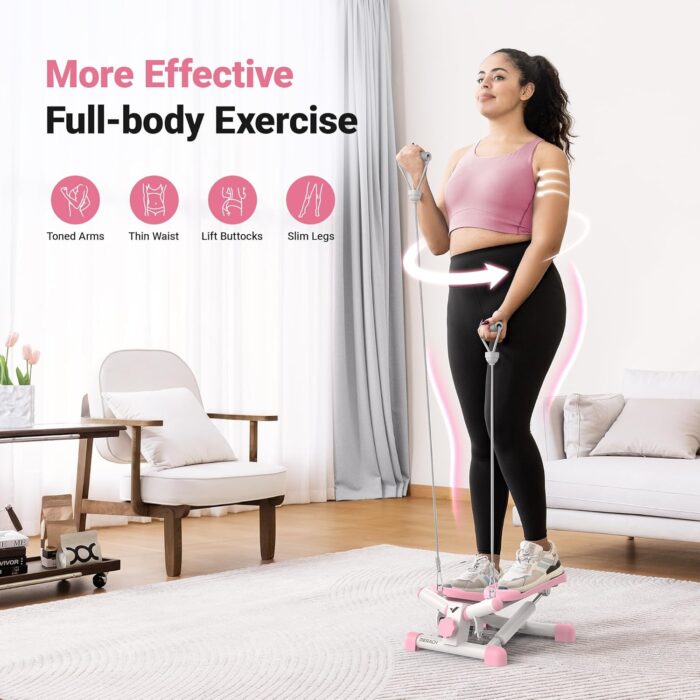 MERACH 2-in-1 Mini Stepper for Home Exercise Step, Mini Stepper 150kg with LCD Monitor, Up-Down Swing Stepper with Power Ropes for Leg/Arm/Butt Training Stairmaster Exercise&Fitness Equipment - Image 3