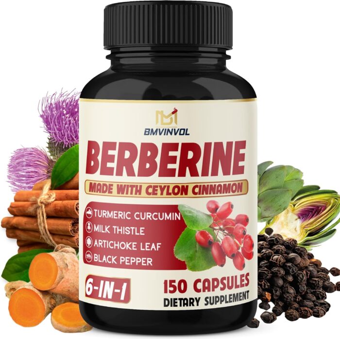 Berberine Supplement Equivalent to 4700mg – 5 Months Supply – High Potency with Ceylon Cinnamon – Supports Immune System, Cardiovascular & Gastrointestinal Function – Berberine HCl Supplement Pills