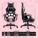 Vigosit Cat Ears PU Leather Gaming Chair Ergonomic Adjustable Office Desk Computer Chairs for Gamers Adults Kids 360 Degree Swivel Recliner 45in Height, Black Pink - Image 2