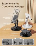 Cooper 360 Stand - Adjustable Cell Phone Stand for Desk | 360 Click-Rotating, Multi-Angle, Non-Slip Metal Base, Foldable & Portable | iPhone Stand for Desk, Cell Phone Stand Holder (Piano Black) - Image 6