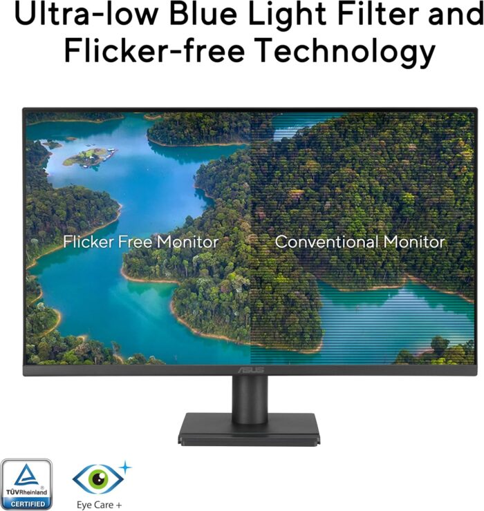 ASUS VA279HG Eye Care Gaming Monitor: 27-inch, IPS, Full HD, 99% sRGB, Frameless, 120Hz, Adaptive-Sync, 1ms MPRT, HDMI, VGA, Low Blue Light, Flicker Free, Wall Mountable - Black - Image 5
