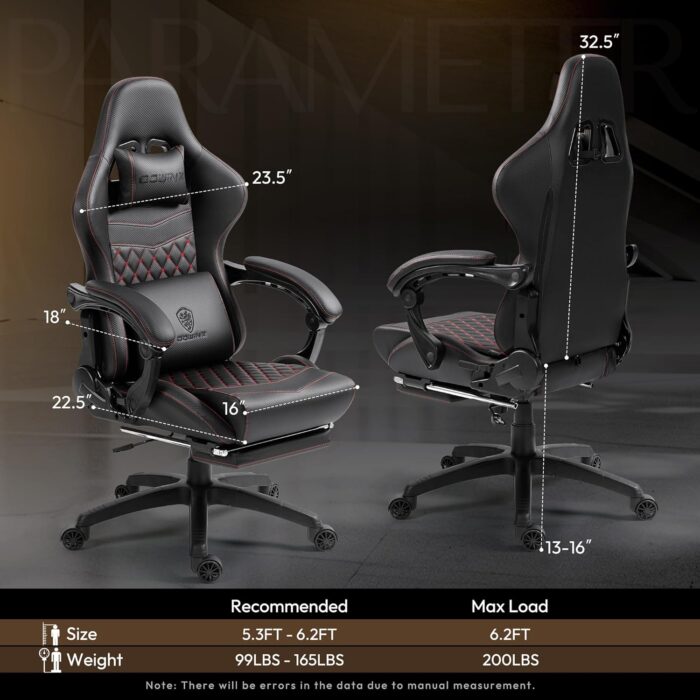 Dowinx Gaming Chair Office Chair PC Chair with Massage Lumbar Support, Racing Style PU Leather High Back Adjustable Swivel Task Chair with Footrest (Black) - Image 2