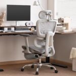 LarkLeaves Ergonomic Chair with Footrest, Office Chair with 3D Headrest, Desk Chair with Adjustable Backrest & 3D Armrest, Gaming Chair with Adaptive Lumbar Support, Mesh Backrest & Cushion, Grey - Image 2