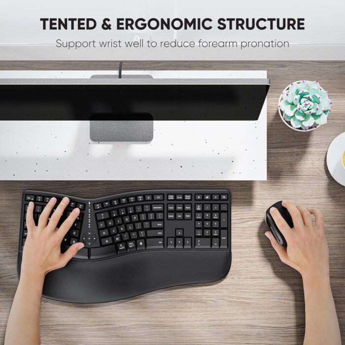 MEETION Ergonomic Wireless Keyboard and Mouse, Ergo Keyboard with Vertical Mouse, Split Arch Keyboard with Cushioned Wrist Palm Rest, Natural Typing Rechargeable Full Size, Windows/Mac/Computer/Laptop - Image 6