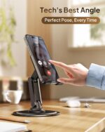 Cooper 360 Stand - Adjustable Cell Phone Stand for Desk | 360 Click-Rotating, Multi-Angle, Non-Slip Metal Base, Foldable & Portable | iPhone Stand for Desk, Cell Phone Stand Holder (Piano Black) - Image 7