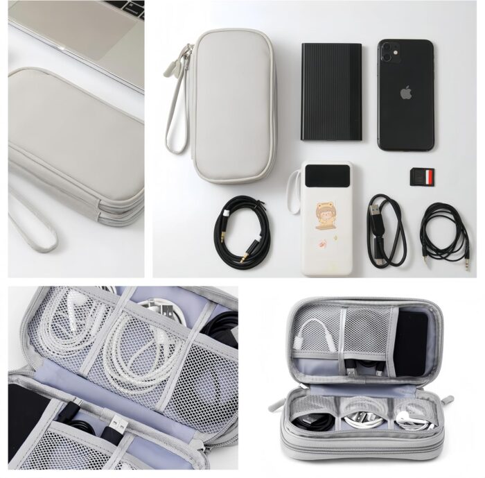 Travel Electronics Organizer with Double Layers – Durable Cable Case for USB, Charger, Earphones & Accessories (Gray) - Image 4