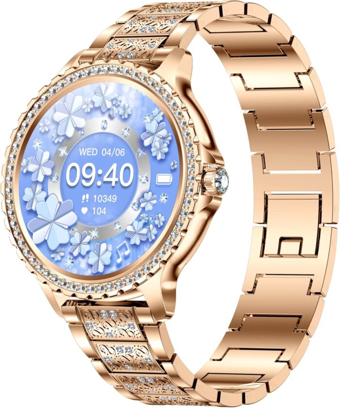 Smart Watches for Women (Answer/Make Call) with Diamonds, 1.3”HD Screen Bluetooth Smartwatch for Android iOS Phones, IP68 Waterproof Fitness Activity Trackers with Heart Rate/SpO2/BP/Sleep Monitor