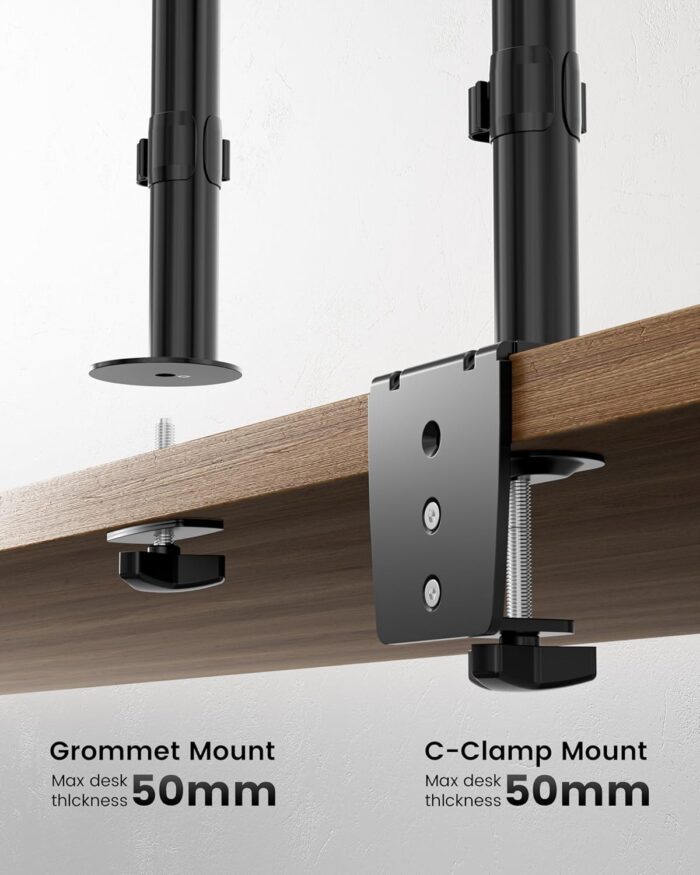 HEYMIX LIFE Single Monitor Arm -Single Monitor Stand With Extention Arm,Ergonomic Vesa Mount Arm For 13-32" Gaming Screen Up To 8Kgs,Vesa Mount Stand 75Mm/100Mm,C-Clamp & Grommet 2-Way Assembling - Image 6