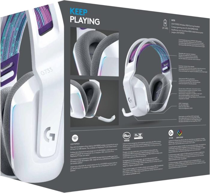 Logitech G733 LIGHTSPEED Wireless Gaming Headset with suspension headband, LIGHTSYNC RGB, Blue VO!CE mic technology and PRO-G audio drivers - White - Image 3
