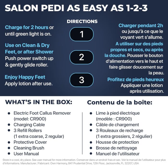 Electric Callus Remover for Feet: Best Pedicure Tools for Men by Own Harmony with 3 Rollers (Powerful), Electronic Pedi Spa Foot File Care - Perfect for Hard, Cracked, Dry, Dead Skin (USB Cable) - Image 5