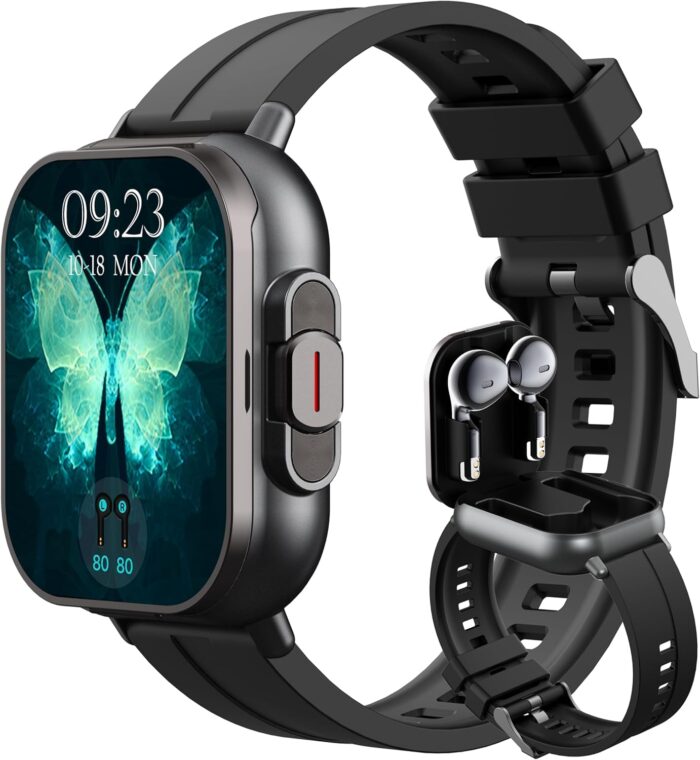 Azonee Smart Watch for Men, with Wireless Bluetooth Ear Buds, Make/Answer Calls Bluetooth Earphones, Fitness Tracker Heart Rate Blood Pressure Monitor Sleep Tracker, Smartwatches for iOS Android
