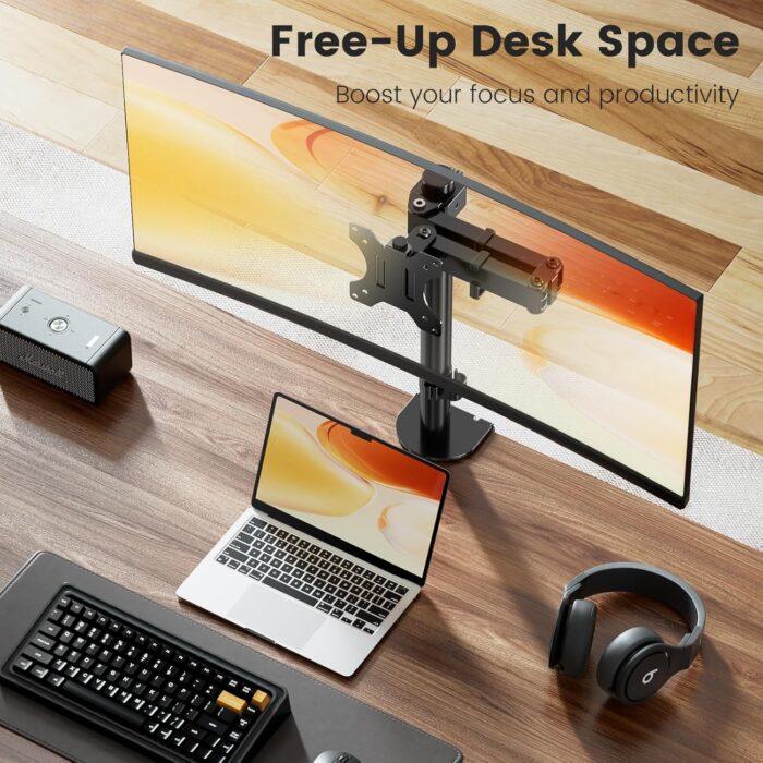 HEYMIX LIFE Single Monitor Arm -Single Monitor Stand With Extention Arm,Ergonomic Vesa Mount Arm For 13-32" Gaming Screen Up To 8Kgs,Vesa Mount Stand 75Mm/100Mm,C-Clamp & Grommet 2-Way Assembling - Image 7