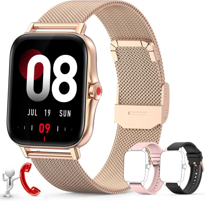 ZKCREATION Smart Watch for Men Women Call Answer/Dial Watch Digital Fitness Smartwatch for Android iOS Touch Screen Blood Pressure Watch Activity Tracker with Heart Rate Sleep Monitor (Rose Gold)
