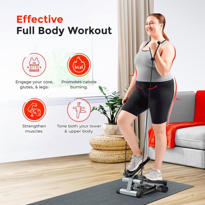 Sunny Health & Fitness Mini Steppers for Exercise at Home, Stair Step Workout Machine with Resistance Bands, Full Body Cardio Equipment - Image 2