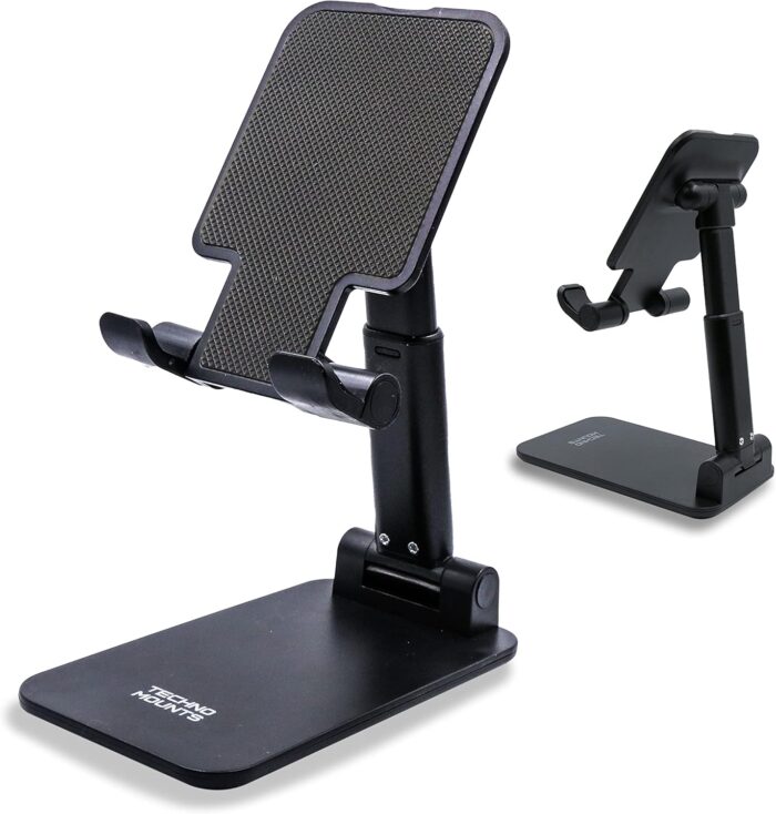 Technomounts Foldable Cell Phone Stand for Desk, Portable Mobile Phone Holder for 3.5″ – 7.9″ (Black)