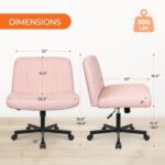 Orange Factory Criss Cross Legged Armless Desk Reading Chair with Wheels Swivel Modern Ergonomic Vanity Bedroom Adjustable Wide Comfy Computer Gaming Chairs for Home Office (Pink) - Image 2
