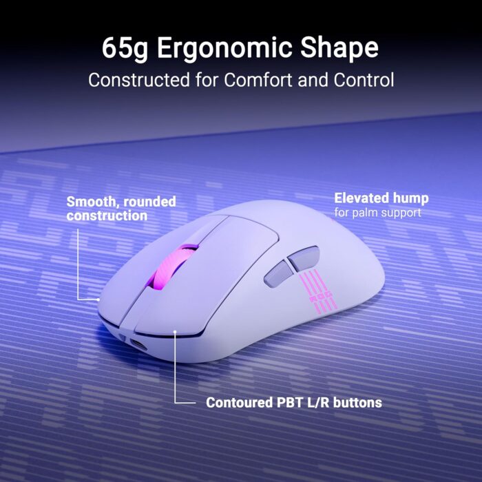 ASUS ROG Keris II Origin Ergonomic Wireless Gaming Mouse: 65-gram Design, Push-Fit Switch Socket II, Micro Switch II, SpeedNova Wireless, 2.4GHz wireless RF, Bluetooth, and wired USB - White - Image 2