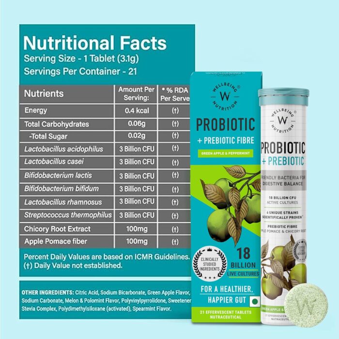 WELLBEING NUTRITION Daily Probiotic + Prebiotic| Plant Based |18 Billion CFU, 6 Strains for Men & Women with Organic Prebiotic Fiber for Digestion, Gut Health, Metabolism | 42 Effervescent Tabs - Image 6