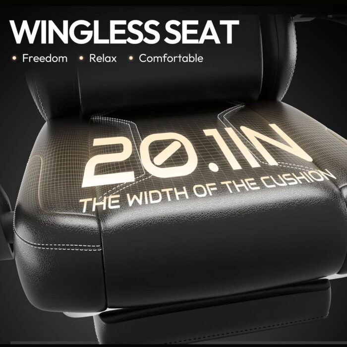Dowinx Multi-Functional Gaming Chair, Ergonomic High Back Reclining & Height Adjustable PU Leather Computer Chairs with Massage Cushion, Neck & Lumbar Support, Footrest (Black) - Image 5