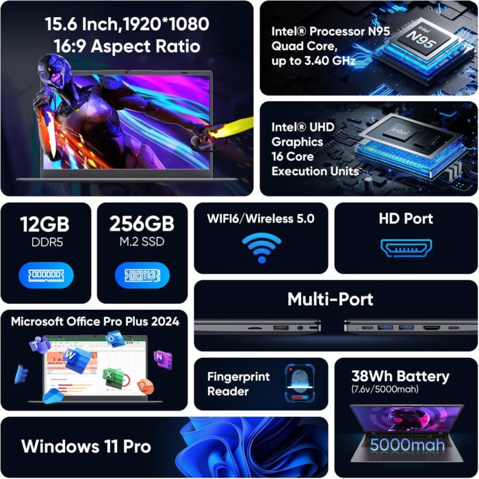 Coolby - Windows 11 15.6 inch Notebook, 16GB RAM/1TB NVMe SSD, 1920x1080 IPS Display, Intel N100 Quad-Core Laptop, Compatible with WiFi 6, BT, RJ45 - Image 3