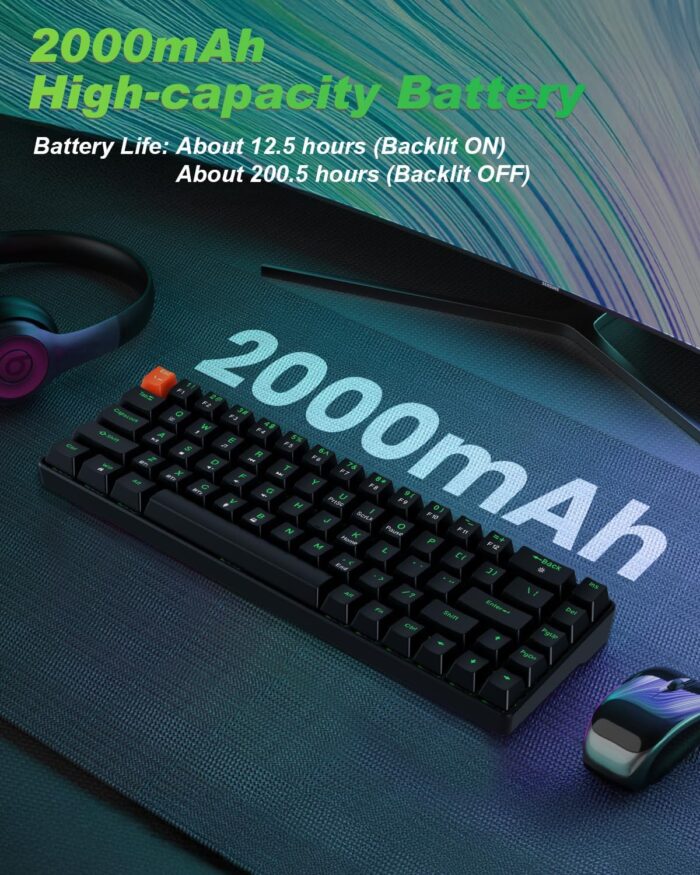 SOHOMACH Wireless Mechanical Keyboard, 60% Hot Swappable Bluetooth Keyboard with RGB Lighting, 68 Keys, 2.4GHz/USB-C/BT5.0, for PC Mac Laptop Windows Gamer, Black - Image 5
