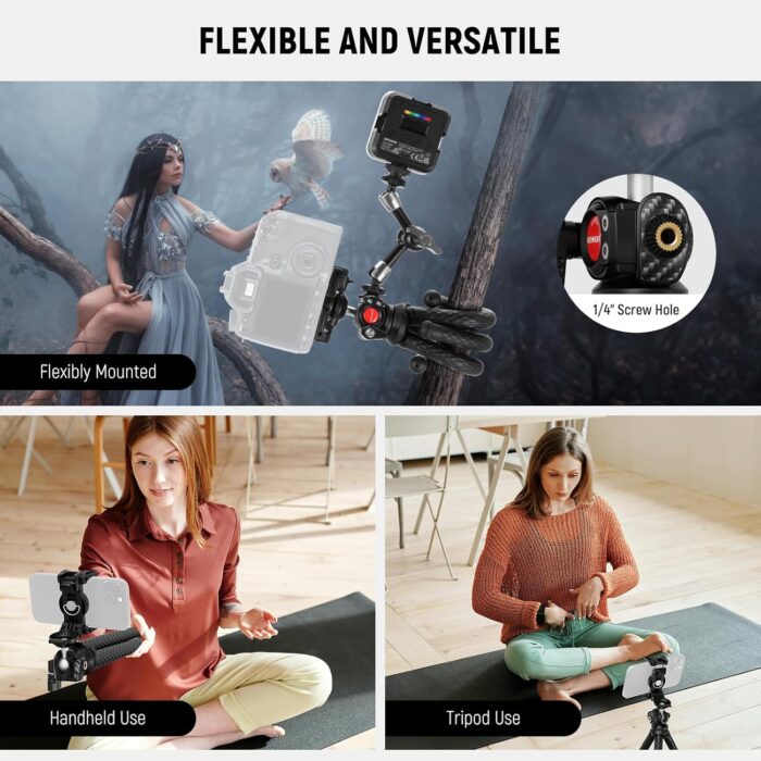 NEEWER Flexible Tripod with Remote Control, Mini Camera Kickstand with Smartphone Port and Action Cam Mount Compatible with iPhone GoPro Hero 12 11 10 DJI Insta360 Samsung for Vlog, TP34 - Image 2