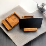 Bamboo Wooden Mobile Phone Stand with Tray | Elegant and Functional Desk Organizer | Natural Wood Smartphone Holder with Slot Tray for Keys, Coins and Accessories(Tray Stand) - Image 3