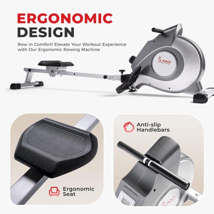 Sunny Health & Fitness Magnetic Rowing Machine for Home, Rower Machine with Extended Slide Rail, Full-Body Workout, Low-Impact, Compact and Adjustable Resistance, Super Quiet and Smooth - Image 6