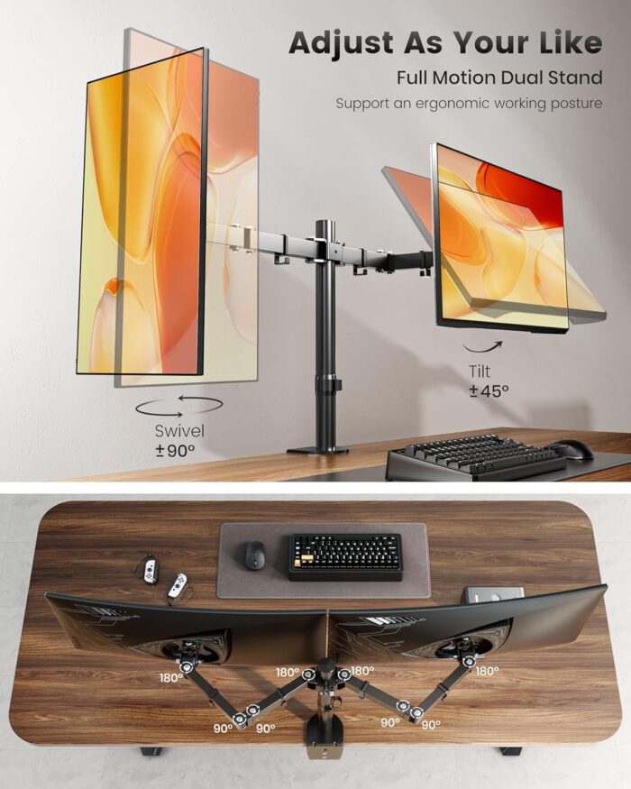 HEYMIX LIFE Single Monitor Arm -Single Monitor Stand With Extention Arm,Ergonomic Vesa Mount Arm For 13-32" Gaming Screen Up To 8Kgs,Vesa Mount Stand 75Mm/100Mm,C-Clamp & Grommet 2-Way Assembling - Image 8
