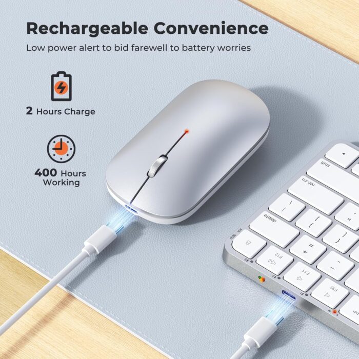 MEETION Wireless Bluetooth Keyboard and Mouse for Mac, Multi Device Quiet Slim Rechargeable Low Profile Apple Layout Magic Keyboard Mouse for iPad, iPhone, iMac, MacBook Air/Pro, for Mac/iPadOS White - Image 6