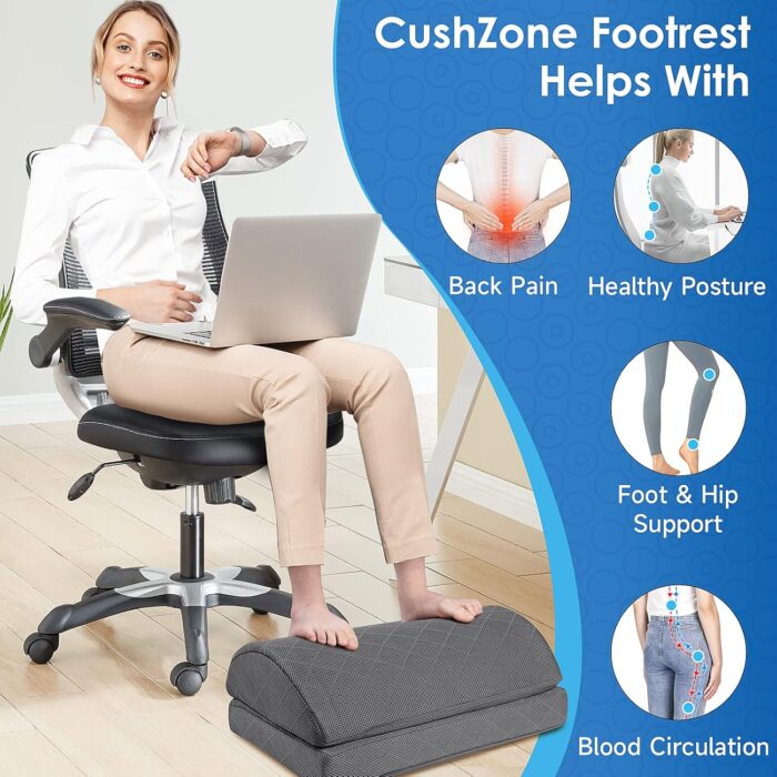 CushZone Foot Rest for Under Desk at Work Adjustable Foam for Office, Work, Gaming, Computer, Gift, Home Office Accessories Back & Hip Pain Relief (Grey) - Image 4