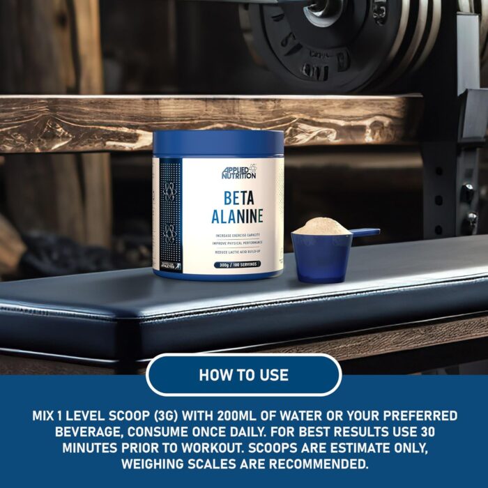 Applied Nutrition Beta-Alanine Amino Acid Pre Workout Powder 3000mg per Serving Enhances Training Duration & Physical Performance Gluten Free, Suitable for Vegans (300g - 100 Servings) (Unflavoured) - Image 5
