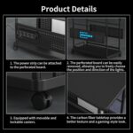 Anovara Computer Cart Height Adjustable Computer Tower PC Stand Table with RGB Lighting CPU Holder Table with Carbon Fiber Desktop and Lockable Rolling Wheels - Image 6