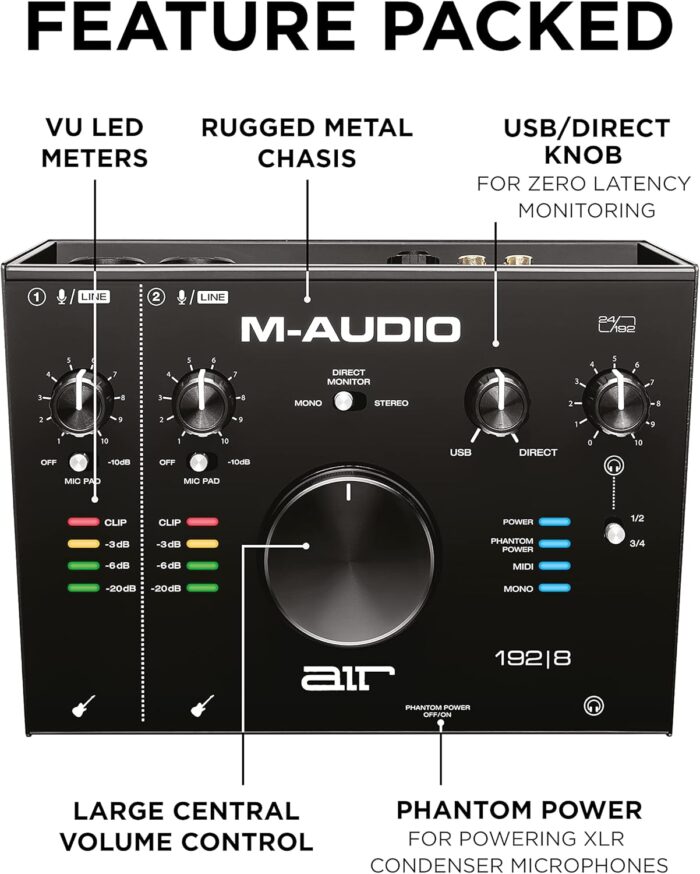 M-Audio AIR 192|8-2-In 4-Out USB Audio/MIDI Interface with Recording Software from Pro-Tools & Ableton Live, Plus Studio-Grade FX Instruments - Image 4