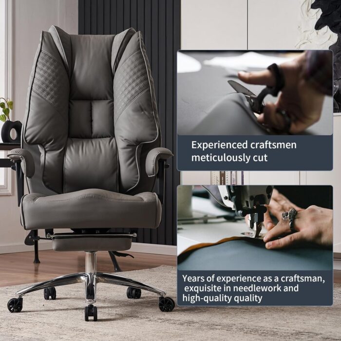 EXCEBET Big and Tall Office Chair 400lbs Wide Seat, Leather High Back Executive Office Chair with Foot Rest, Ergonomic Chairs Lumbar Support for Lower Back Pain Relief (Grey) - Image 7