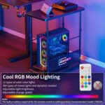 Anovara Computer Cart Height Adjustable Computer Tower PC Stand Table with RGB Lighting CPU Holder Table with Carbon Fiber Desktop and Lockable Rolling Wheels - Image 4
