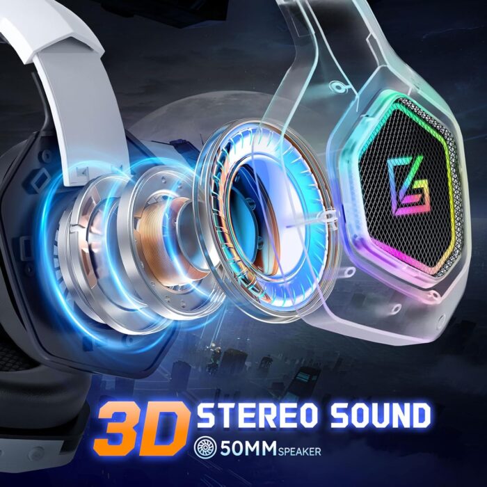 Garlo Wireless Gaming Headset with 7.1 Surround Sound & 60H+ Hrs, 2.4GHz/Wired/Bluetooth Gaming Headphones with USB and Type-c, RGB Over Ear Headphones for Pc, Ps4, Ps5, Switch, Laptop, Mobile, Mac - Image 3