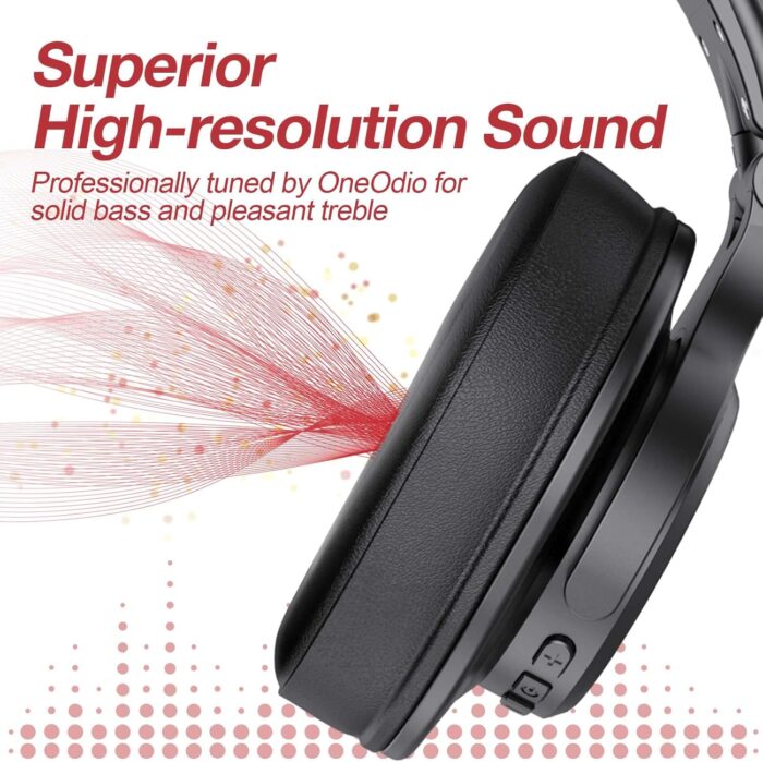 OneOdio A70 Bluetooth Over Ear Headphones, Wireless Headphones w/ 72H Playtime, Hi-Res, 3.5mm/6.35mm Wired Audio Jack for Studio Monitor & Mixing DJ Guitar AMP, Computer Laptop PC Tablet - Red - Image 9