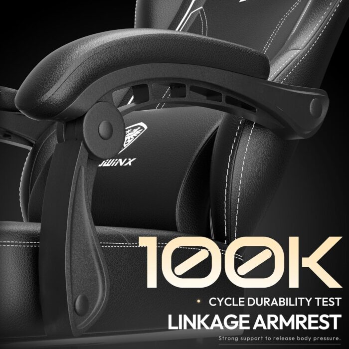 Dowinx Multi-Functional Gaming Chair, Ergonomic High Back Reclining & Height Adjustable PU Leather Computer Chairs with Massage Cushion, Neck & Lumbar Support, Footrest (Black) - Image 8
