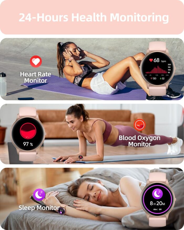 Parsonver Smart Watch for Women(Answer/Make Calls), HD Screen Fitness Tracker IP68 Waterproof, 100+ Sport Modes, Heart Rate/Sleep/SpO2/Steps Monitor, Round Smartwatch for Android & iPhone, Rose Gold - Image 3