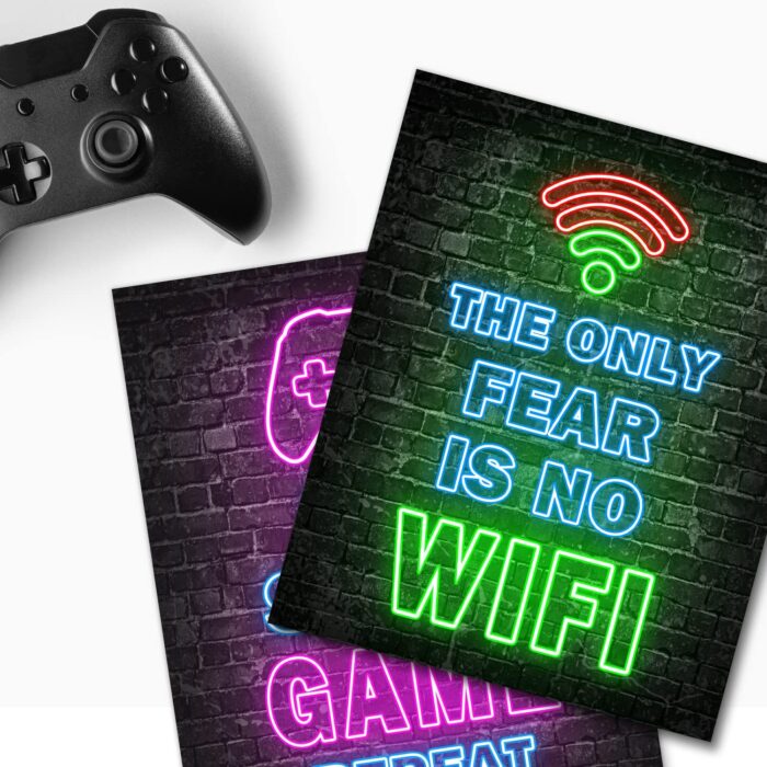 Simimi art Printed Neon Gaming Posters Set of 4 (8â€ X 10â€), Boys Room Decorations for Bedroom,Video Game Wall Art,Gamer, Teen boy bedroom, game room, No Frames - Image 3