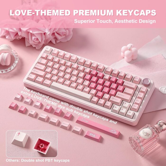 YUNZII B75 PRO Wireless Mechanical Keyboard,75% Gaming Keyboard Gasket Hot Swap Custom Keyboard with Knob,Pre-lubed Switches RGB,Bluetooth/Type-C/2.4G (Pink, Milk Switch) - Image 7